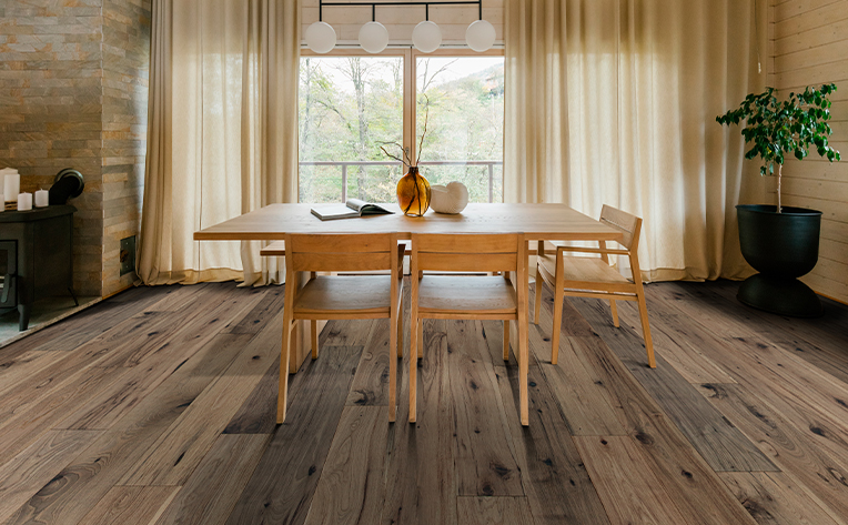 hardwood flooring in a dining room area